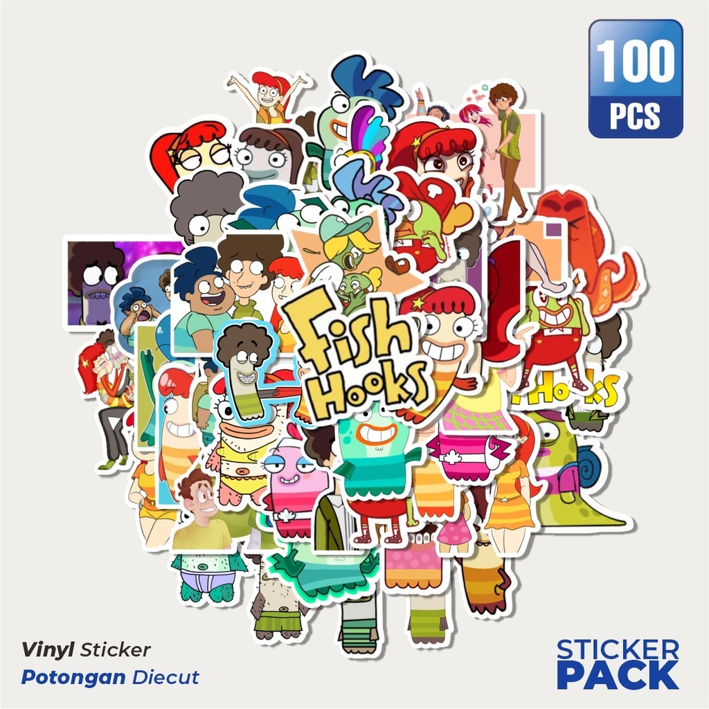 

Stiker Vinyl Sticker Kartun Fish Hooks Waterproof Aesthetic- Untuk Laptop, Motor, dan Helm - Paper Stationery Pack