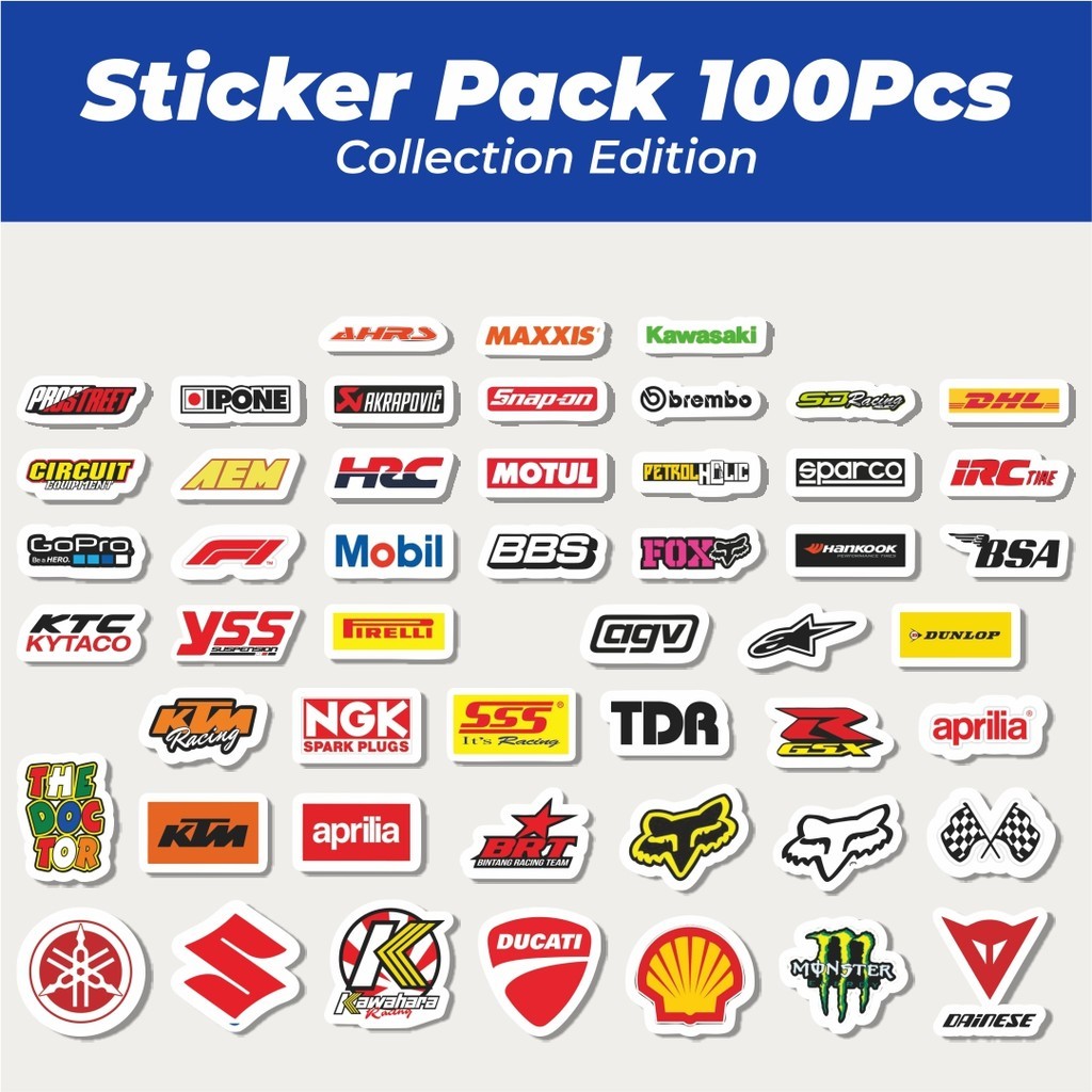 

Hot Stiker Logo - Logo Motor Lucu Anti Air Stikers Berperekat Waterproof Sticker Decal Buat Motor Helm Buku Journal Koper Casing HP Laptop Botol Minum