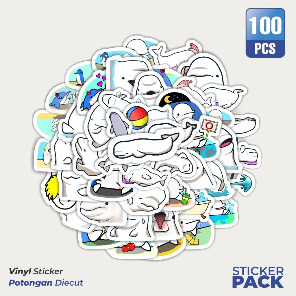 

Stiker Vinyl Hewan Beluga Waterproof Aesthetic- Untuk Laptop, Motor, dan Helm - Paper Stationery Pack