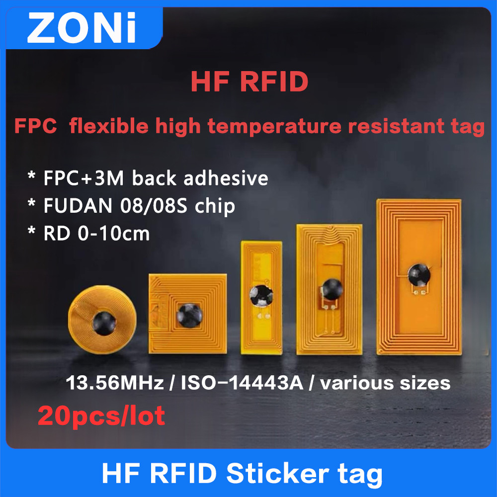 

20pcs RFID HF Tag Flexible High Temperature Resistant NFC ISO14443A 13.56MHz with 3M Adhesive Label Electronic Tag High Quality