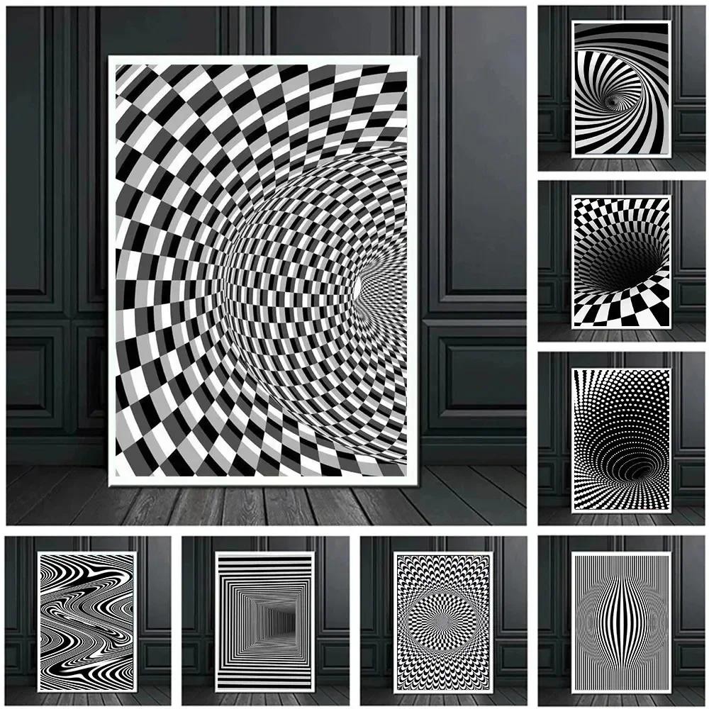 

Abstract Optical Illusion Black And White Arts Posters And Prints Canvas Painting For Room Home Decor