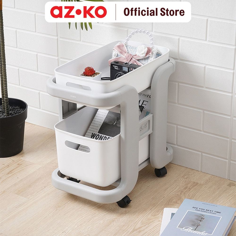 AZKO Stora Rak Troli 2 Tingkat - Putih Tempat Penyimpanan Multifungsi Dengan Roda Perlengkapan Rumah