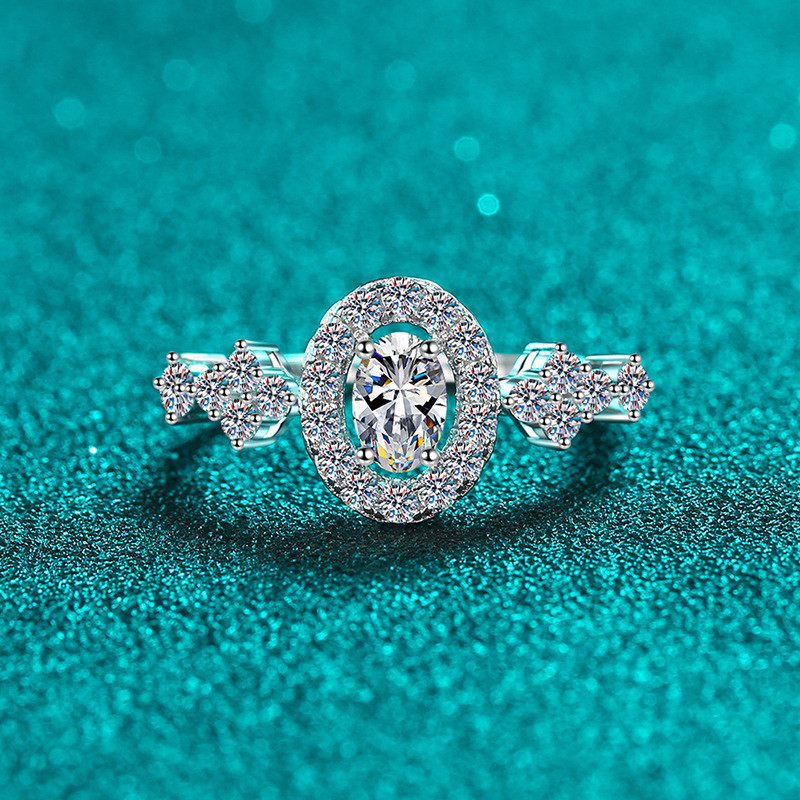 Luxury Blue 18k White Gold Platinum PT950 0.5ct Moissanite Ring for Women Unique Bridal Jewelry