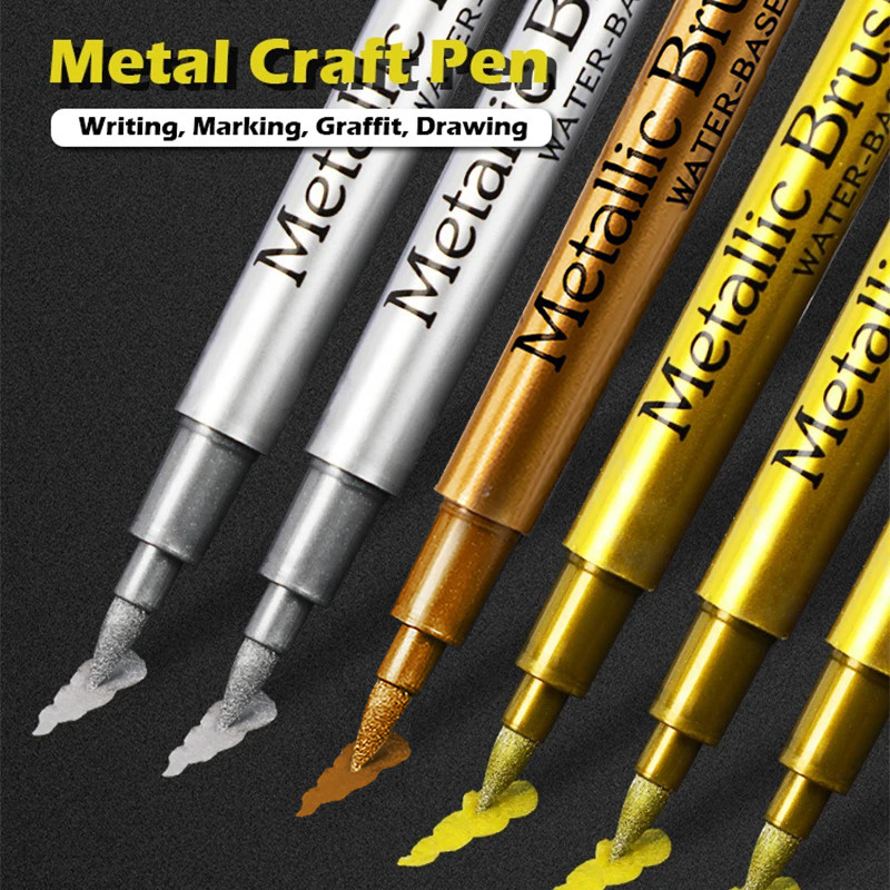 

2/1Pc Brush Metallic Marker Pens Gold Silver Color Permanent Art Marker For Manga Crafts Scrapbooking School Stationery Supplies
