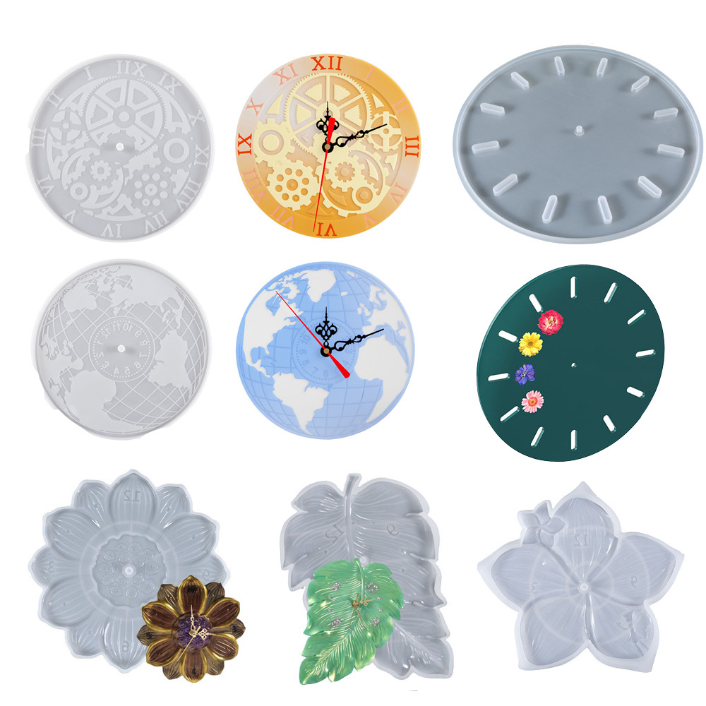 

World Map Lotus Leaf Sakura Clock Gear Wall Clocks Silicone Molds for Epoxy Resin Office Home Wall Handmade DIY Making Decor Art
