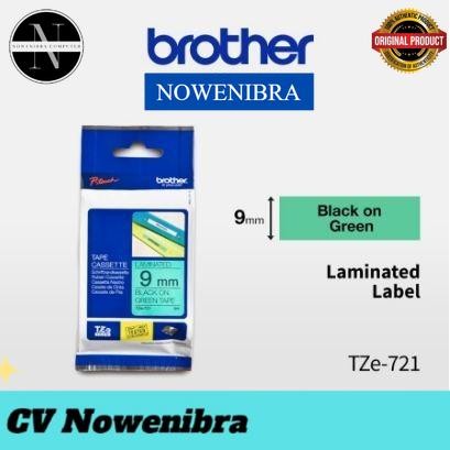 

Brother Label TZe-721 Black on Green 9mm x 8m - Laminated Tape TZe721 - TZE721