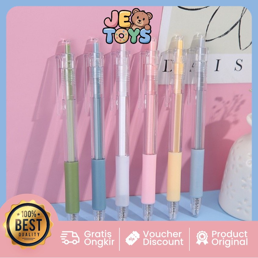 

Je Toys S6054 Bolpoin Transparan Pena Gel Hitam Polos Pena Hitam Gel 0.5 mm Transparan
