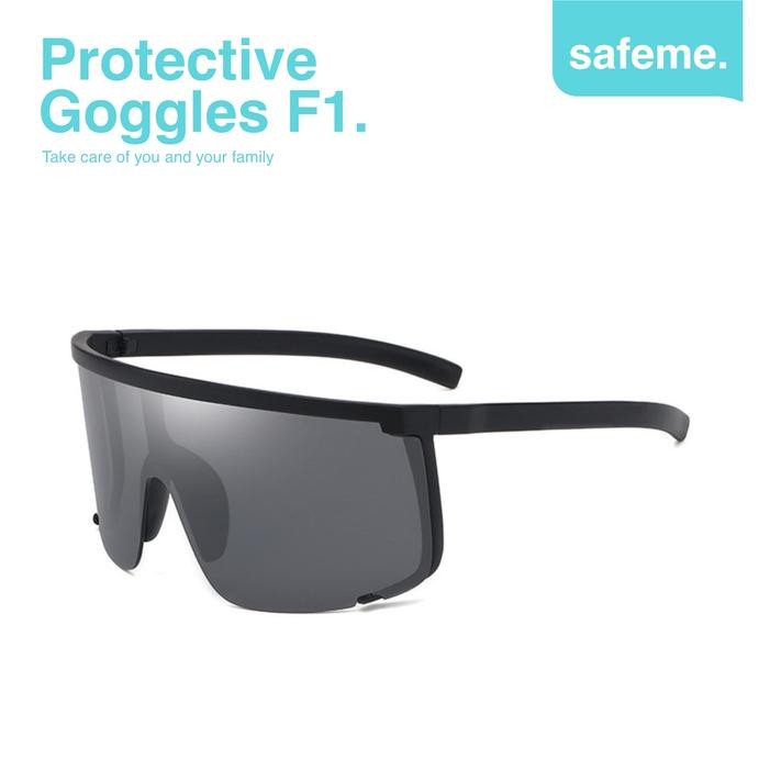 Kacamata Sepeda Gowes Wanita Pria Anti UV 100% Sport Safety Goggles F1 - Black Grey
