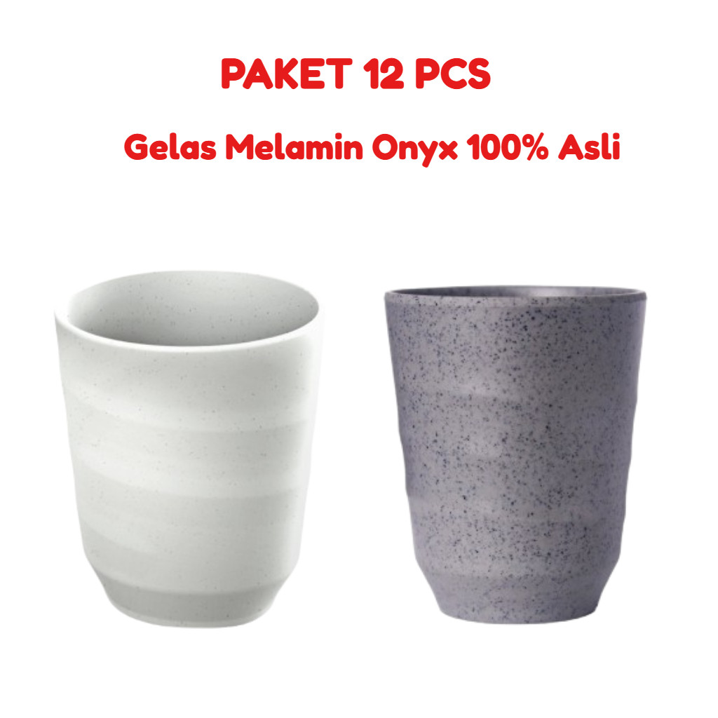 12 Pcs Gelas Melamin 1 Lusin Aesthetic Onyx 250ml Gelas Melamin Tebal Tahan Panas Premium