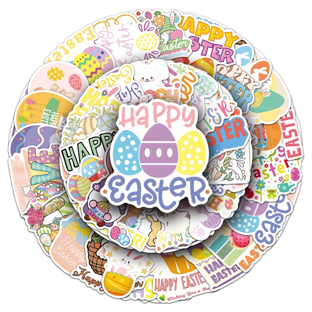 

10/50PCS Cute Easter Bunny Rabbit Eggs Stickers Graffiti Decals Kids Toy Suitcase Fridge Guitar Notebook Waterproof Car Sticker