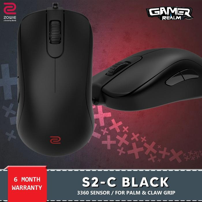 BenQ Zowie S2-C Mouse Gaming Simetris untuk Esports - Hitam, 5 Tombol Mekanik, Sensor PixArt 3360