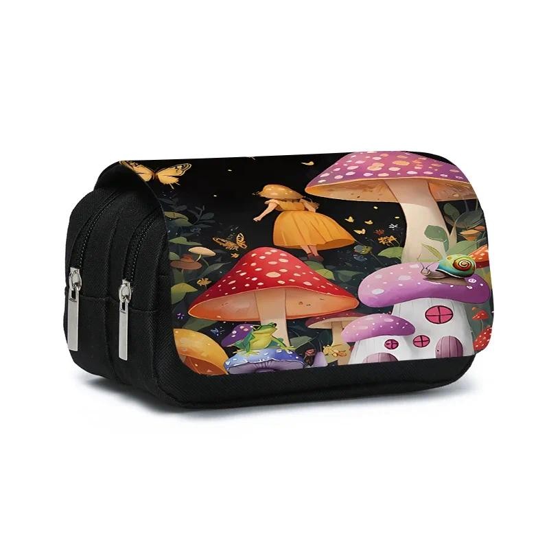 

Jungle Mushrooms Double Layered Flip Pen Case for Boy and Girls Best Gifts 3D Cartoon School Supplies Pencil Case for Children