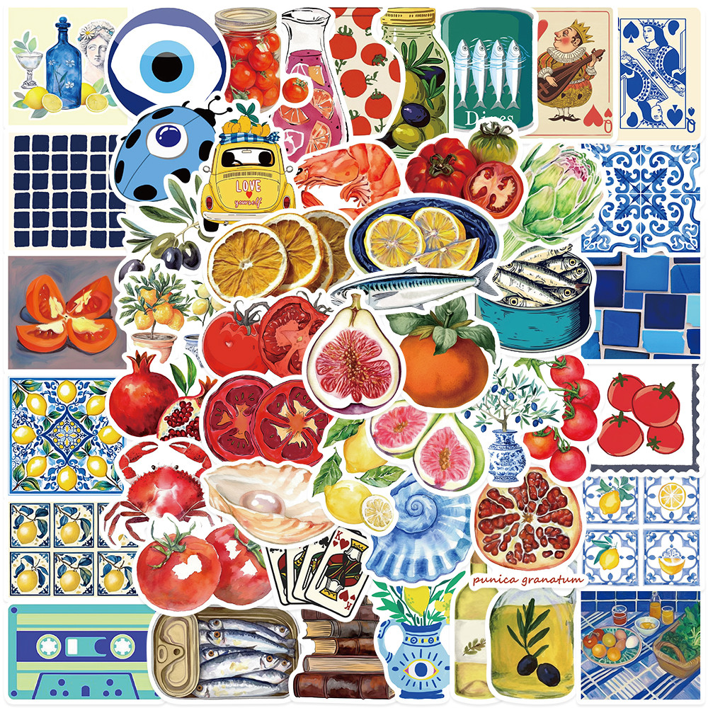 

50pcs Cute Cartoon Fresh Mediterranean Tomato Aesthetic Stickers For Laptop Guitar Luggage Phone Waterproof Graffiti Vinyl Decal