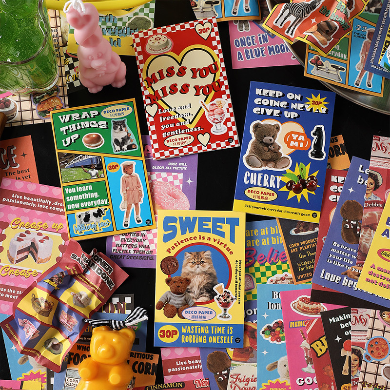 

30 pcs INS Cute Retro Poster Material Paper Decorative Stationery Scrapbooking Memo Pad Diary Album Lable Decorative paper