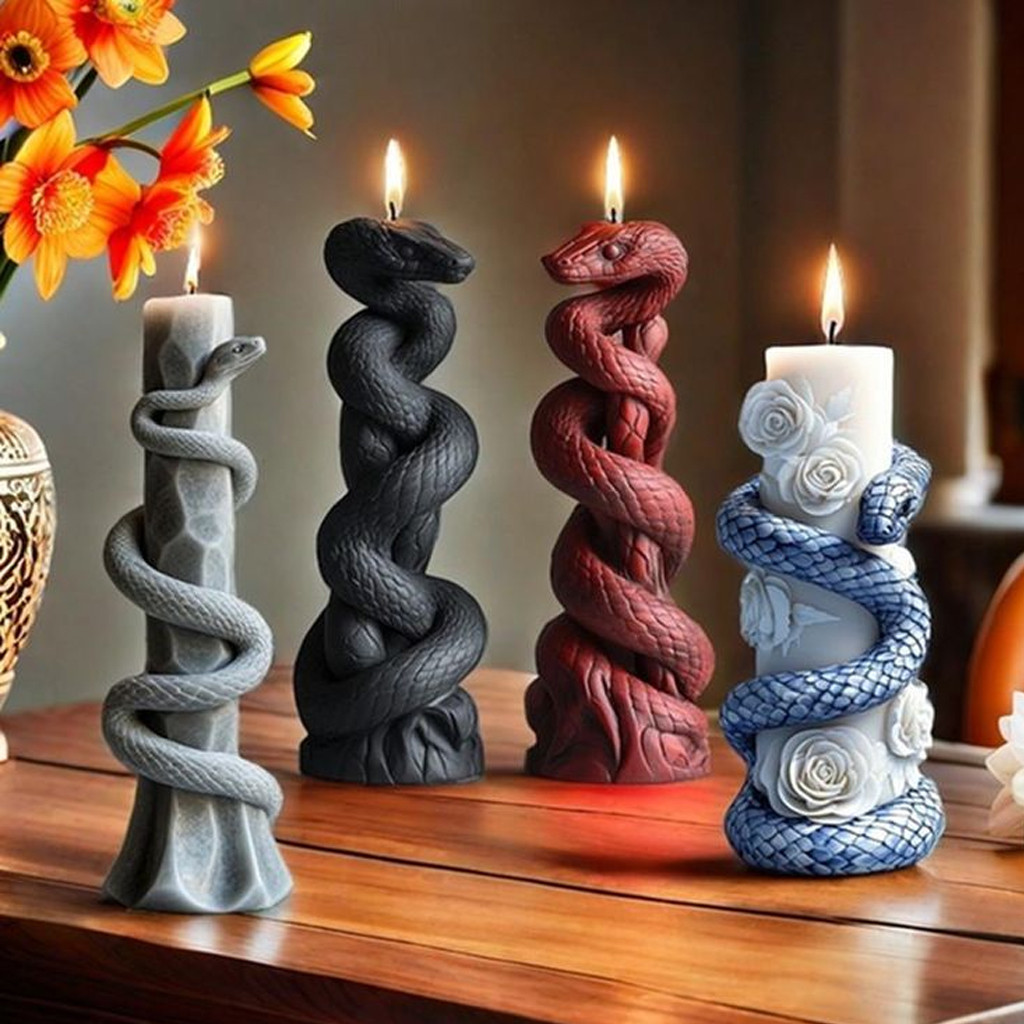 

Flower Snake Pillar Candle Molds Silicone Mold Geometric Cylindrical Aromatherapy Candle Gypsum Animal Mold Form Halloween Decor