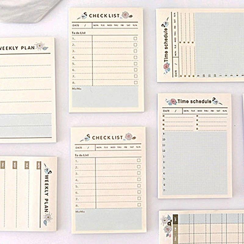 

Cute Bird Flowers Memo Pads Check List Kawaii Daily Monthly Planner Time Shecule Note Pads Sticky Notes Stickers Office Supplies