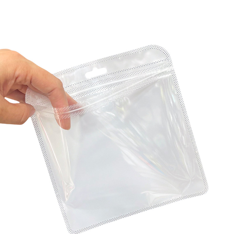 

50pcs Large White Pearl Bags Square Plastic Clear Candy Food Pouch Resealable Necklace Jewelry Gift Packaging Retail Gift Bags