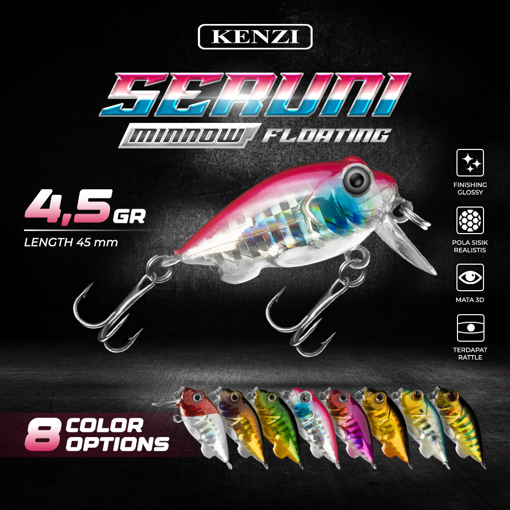 LURE KENZI SERUNI 45mm 4.5gr - MINNOW FLOATING Umpan Pancing Tiruan Ikan Mainan AIr Tawar & Laut HX