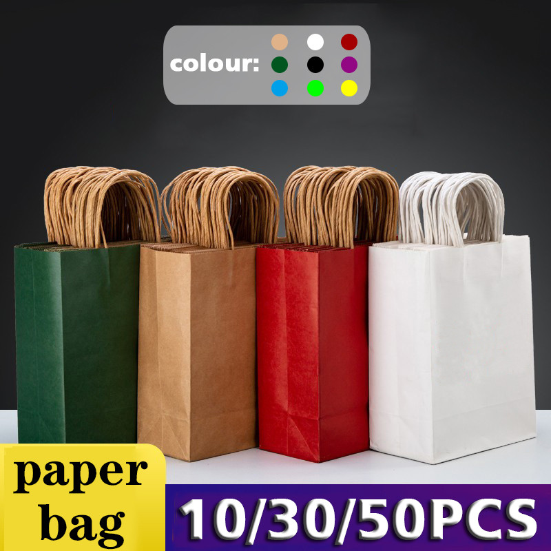 

10/30/50pcs Holiday Party Gift Bag with Handle Jewelry Shopping Bag Thanksgiving Valentine's Day Marriage Gift Colored Paper Bag