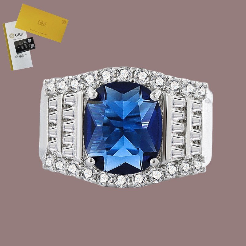 Termasuk Sertifikat GRA Cincin Lebar Pria Moissanite Oval Safir Fashion