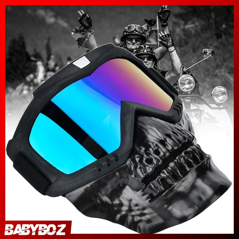 BABYBOZ - JEIM Kacamata Olahraga Motocross MTB ATV Goggles with Skull Mouthpiece - MJG-026 - Black M