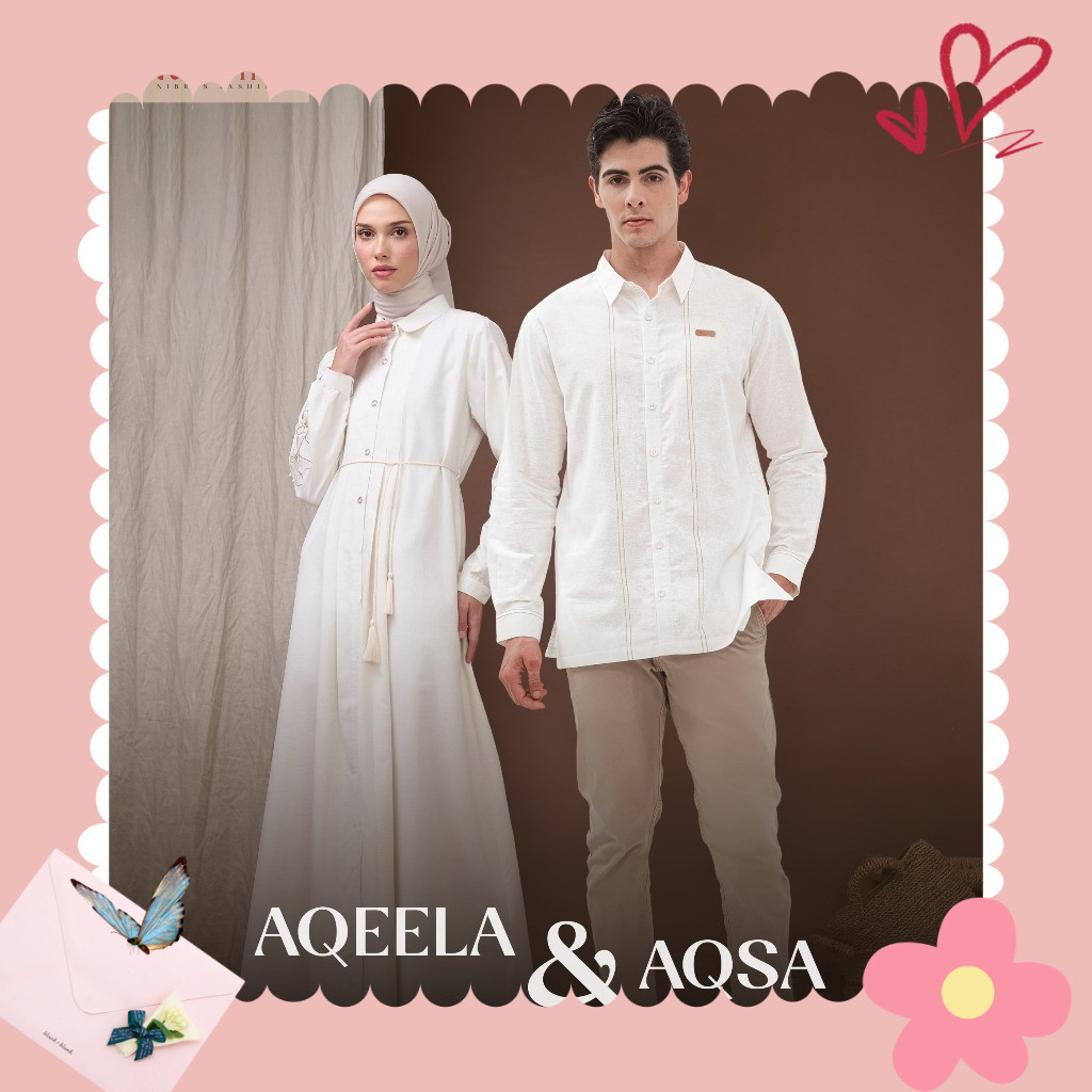 Nibras Couple AQEELA & AQSA Broken White Bahan LINEN 2025 By NibrasPRIVE Style Couple Gamis koko NEW