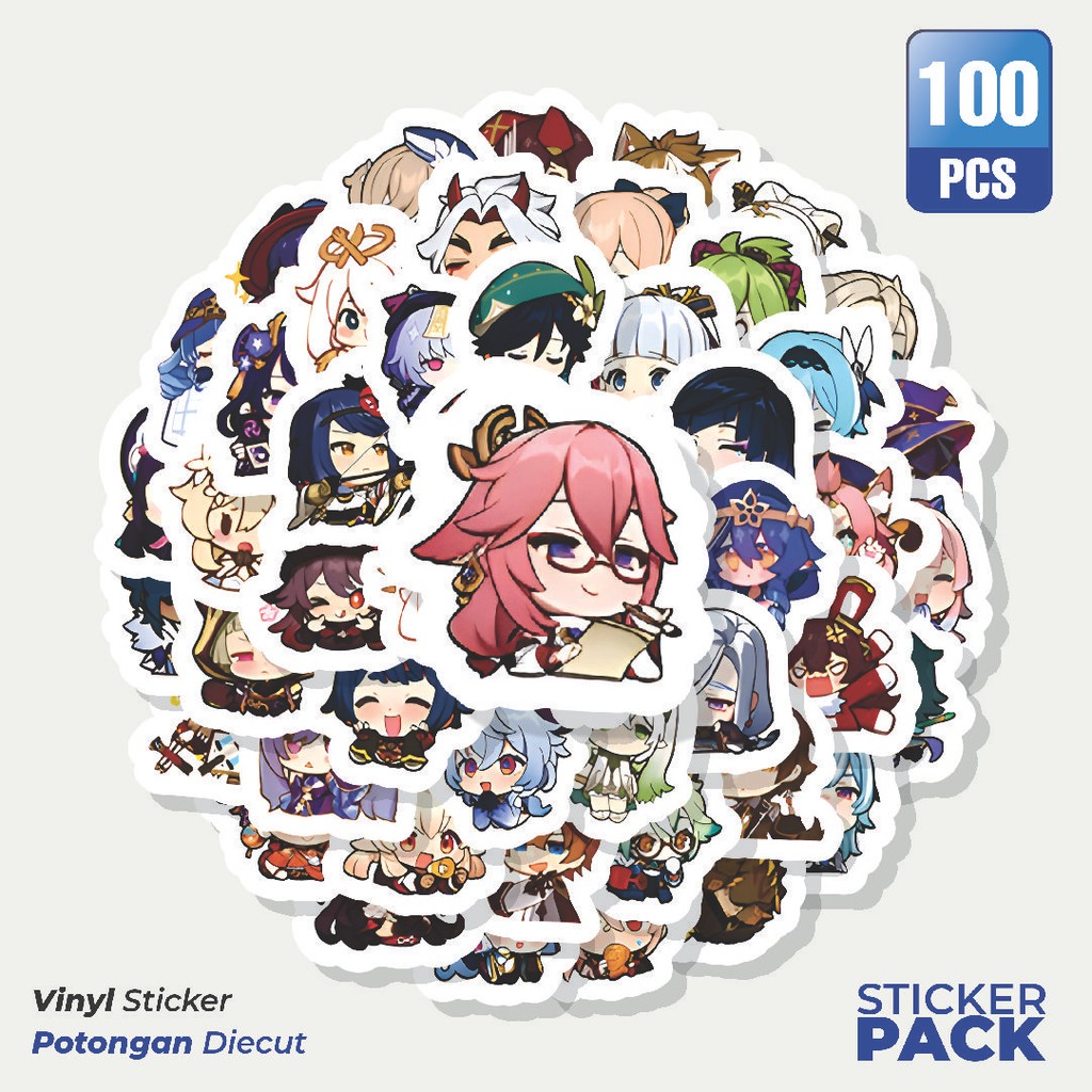 

Super Hemat! 100 PCS Stiker Anime Kawaii Genshin Impact Waterproof Aesthetic- Untuk Laptop, Motor, dan Helm - Paper Stationery Pack