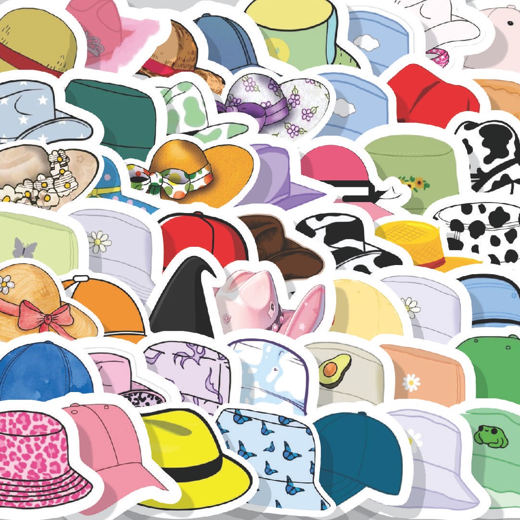 

Stiker Cutting Pack Stiker Colorfull Hat [Topi Berwarna-warni] Isi 100Pcs Series Aesthetic Lucu Keren Untuk Koper Bahan Vynil