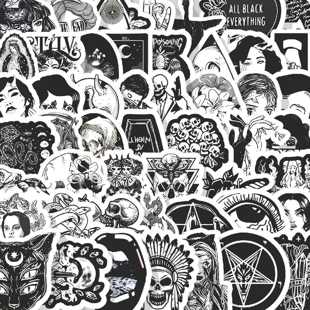 

Stiker Cutting Pack Stiker Black and White Punk Style Isi 100Pcs Series Aesthetic Lucu Keren Untuk Koper Bahan Vynil