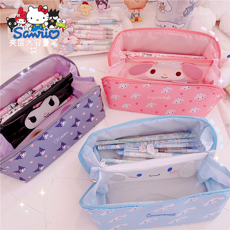 

Cartoon Mezzanine Pencil Case Ins Japanese Cute Kuromi Cinnamoroll My Melody Pencil Case Large Capacity Stationery Box Wholesale