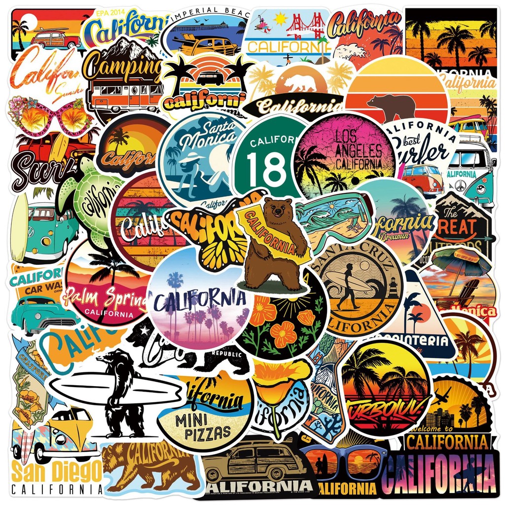 

50PCS California Graffiti Stickers Travel Boxes Guitar Car Computers Waterproof Outdoor Landscape Stickers