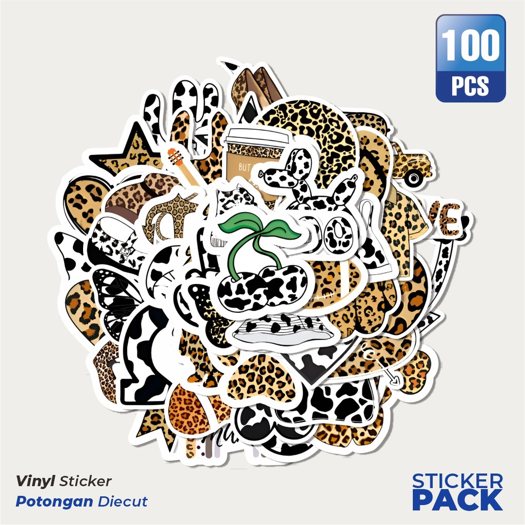 

Super Hemat! 100 PCS Stiker Leopard Motif Waterproof Aesthetic- Untuk Laptop, Motor, dan Helm - Paper Stationery Pack