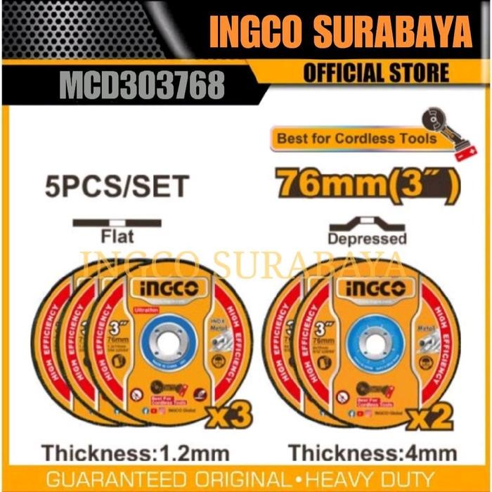 

INGCO MCD303768 Set 5 Buah Piringan Potong & Giling 3" 76mm 1.2mm & 4mm untuk Mesin Gerinda Original Heavy Duty