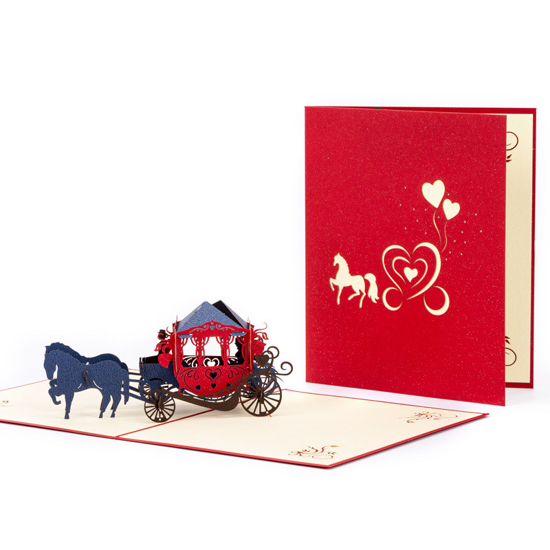 Creative Paper Sculpture 3D Pop-up Greeting Card Wedding Carriage Invitation Postcard Small Card Bir