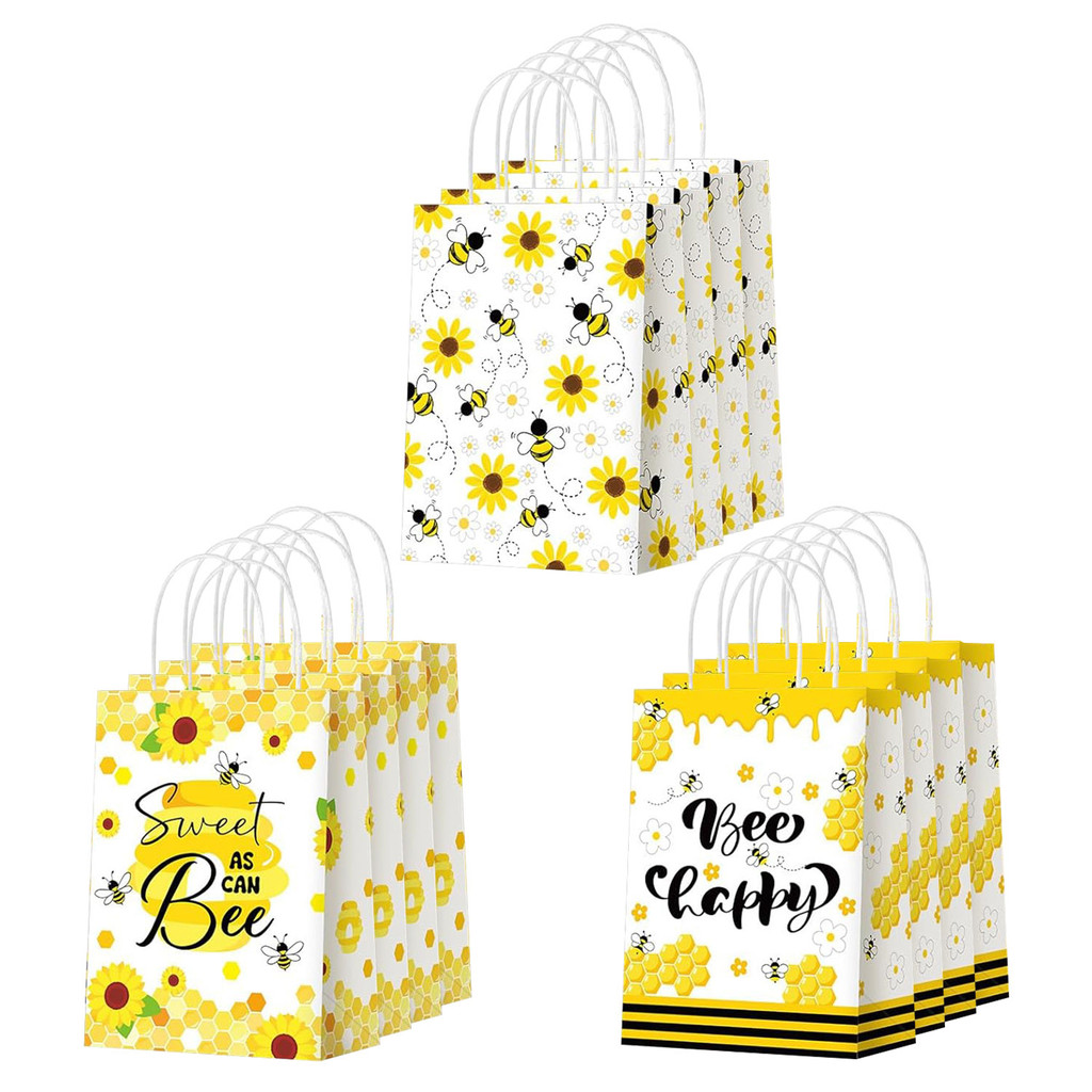 

12/24Pcs Honey Bee Gift Bags with Handles Bee Paper Candy Goodie Bag for Party Favor for Party Decor Birthday Baby Shower Supply