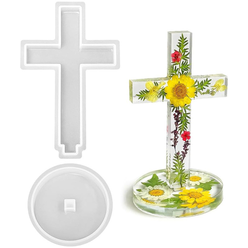 

3D Standing Cross Silicone Mold with Base Resin Mold for DIY Epoxy Craft Christian Memorial Keepsake Decor & Jewelry Pendant