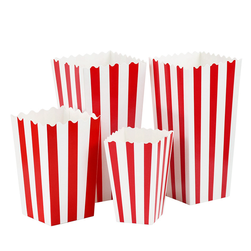

10Pcs Popcorn Paper Boxes Buckets Red White Stripes Bags Snack Containers For Movie Night Birthdays Carnival Party Supplies
