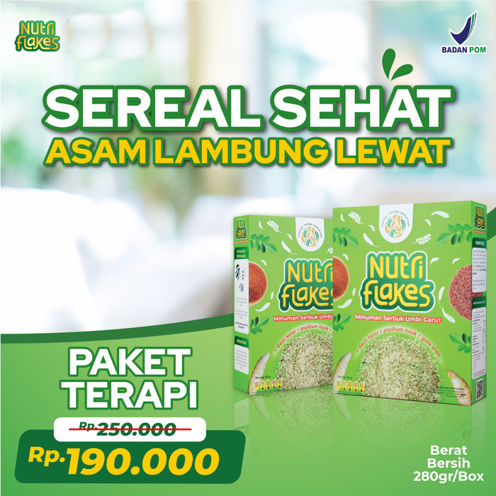 

Nutriflakes Paket 2 Box Sereal Umbi Garut Untuk Mengatasi Masalah Lambung Gerd dan Maag Nutri flakes