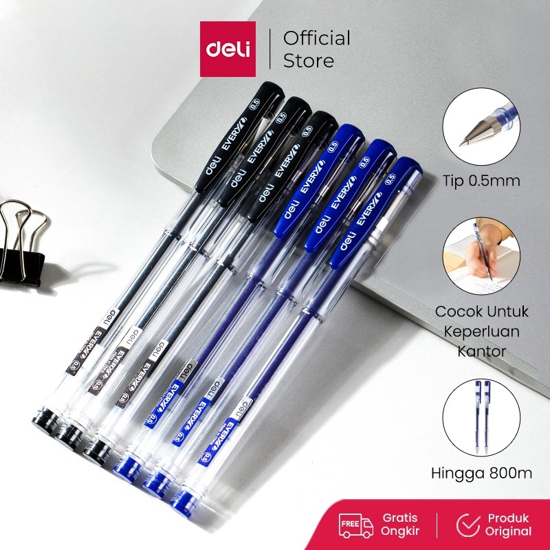 

Deli Pulpen Gel / Gel Pen 0.5 mm Nyaman Digenggam EG65 3 6 12 pcs