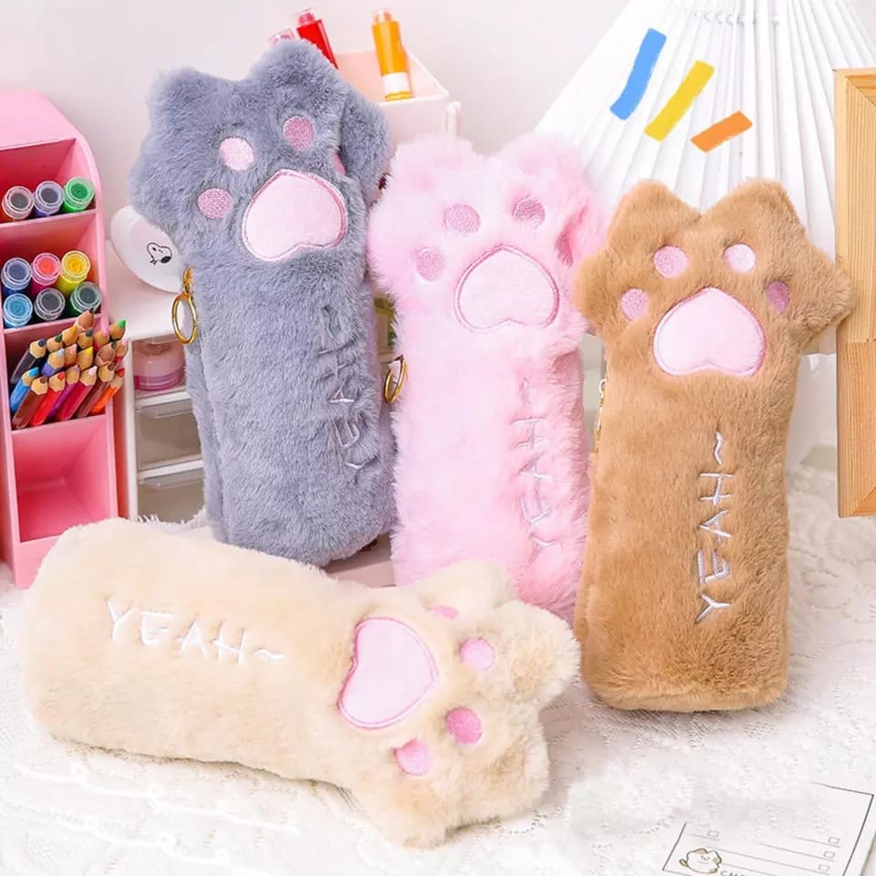 

【MAPLESOL】33 Cat Paw Plush Pencil Case / Tempat Pensil Bulu Paw / Pouch Make Up Bulu Cat Paw
