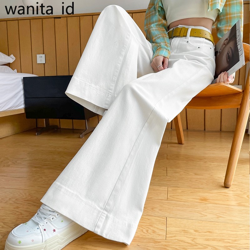 CF24WS 【wanita_id】Celana  Putih Cutbray Jeans Panjang Wanita Celana Pinggang Tinggi Celana Kulot Jea
