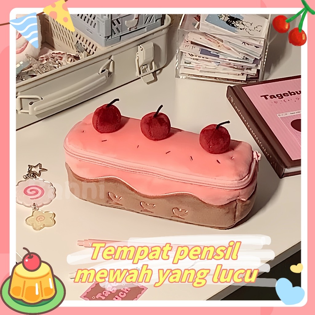 

[COD] Pencil Case Cute Pink tempat pensil kawaii Roll Cake Supplies Large capacity Girl Study Stationery School
