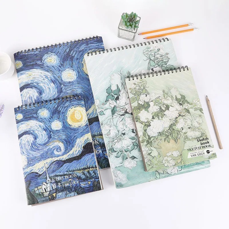 

Van Gogh A4A3 Paper Sketchbook Simple Hand Drawing Quick-draw Book Abstract Painting Color Pencil Art Spiral-bound Notebook