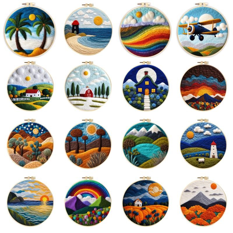 

20x20cm DIY Wool Needle Felting Painting Kit Scenery Wool Felting Beginner Handmade Needle Picture Craft painting Home Decor