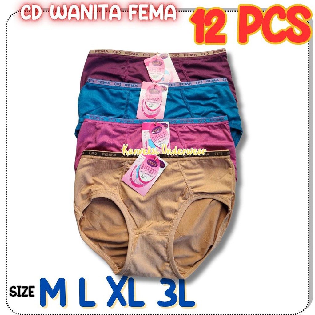 3, 6, 12pcs Celana Dalam Fema  Cd Wanita Dewasa Lusinan Murah Fema Grosir