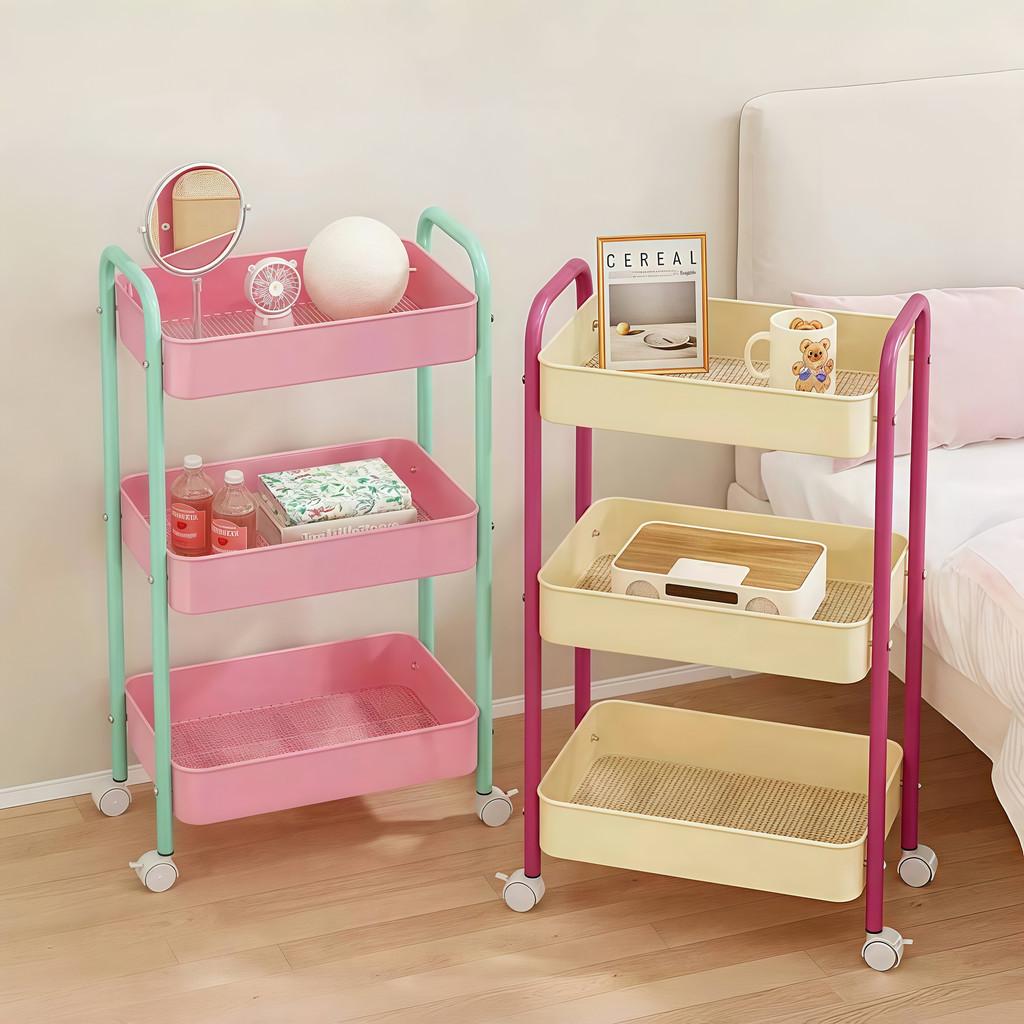 

CARAT Rak Susun Serbaguna Besi Rak Rak Troli Dengan Roda 3 Susun/Trolly Rak Penyimpanan 3 Tingkat Warna Macaron Susun