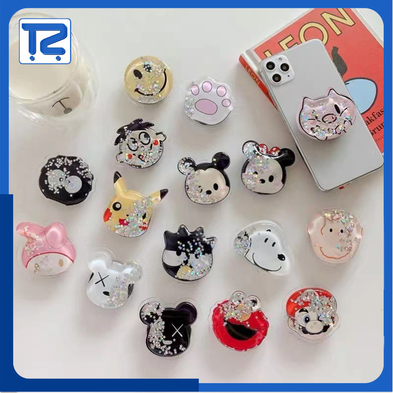 Pop Socket Water Glitter Karakter Aksesoris HP Pop Socket Karakter Lucu Glitter Cair AH077