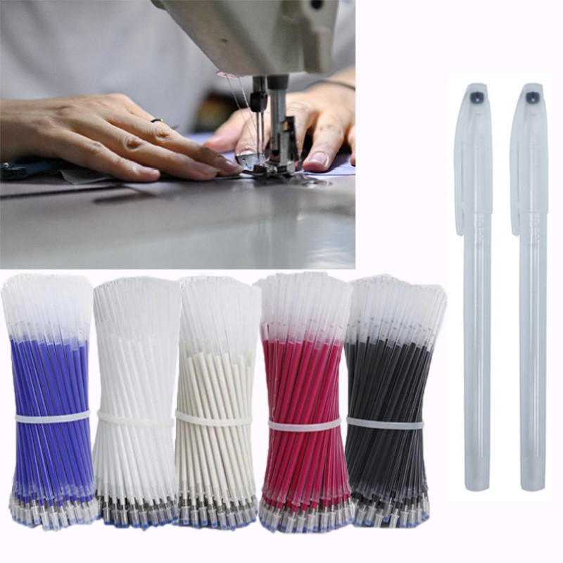 

50 Refills+2 Pen Holder High Temperature Disappearing Erasable Textile Fabric Marker Heat Dressmaking PU Leather Sewing