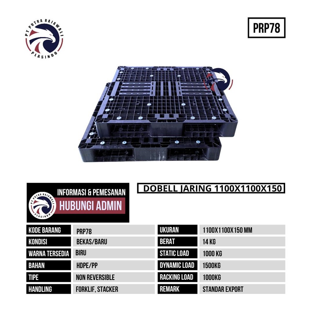 

Pallet Plastik Baru Ukuran 1100x1100x150 mm - PRP78 - Hitam