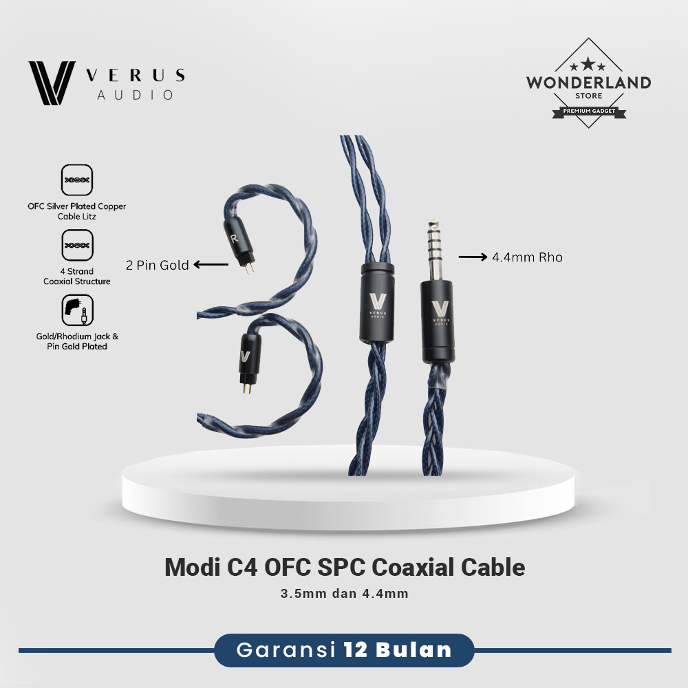 Verus Audio Modi C4 OFC SPC Coaxial Cable For In Ear Monitor Earphone Kabel IEM Jack 3.5 2pin Rhodiu